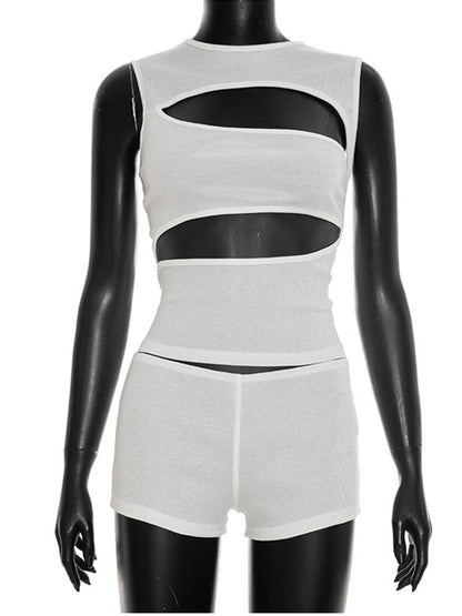 Joskaa Ribbed Knit Two Piece Set Hollow Out Tank - two piece set image 2