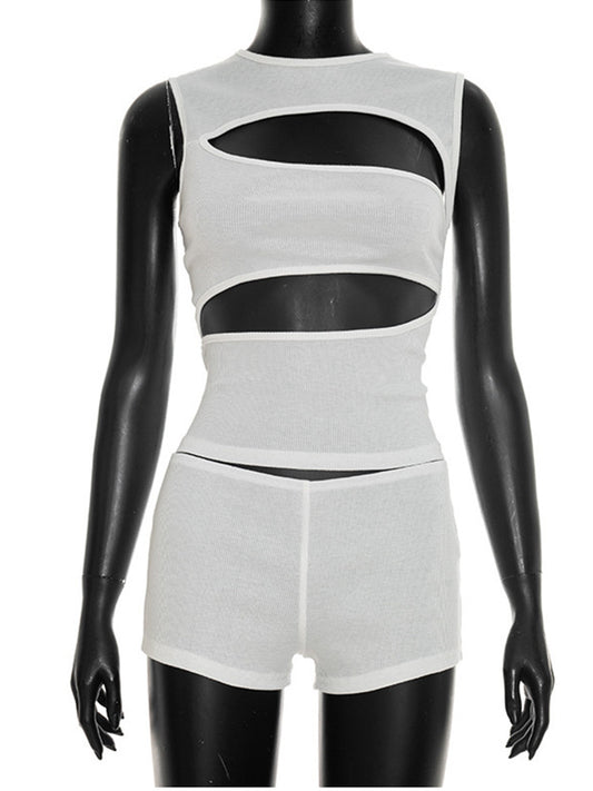 Joskaa Ribbed Knit Two Piece Set Hollow Out Tank - two piece set image 2