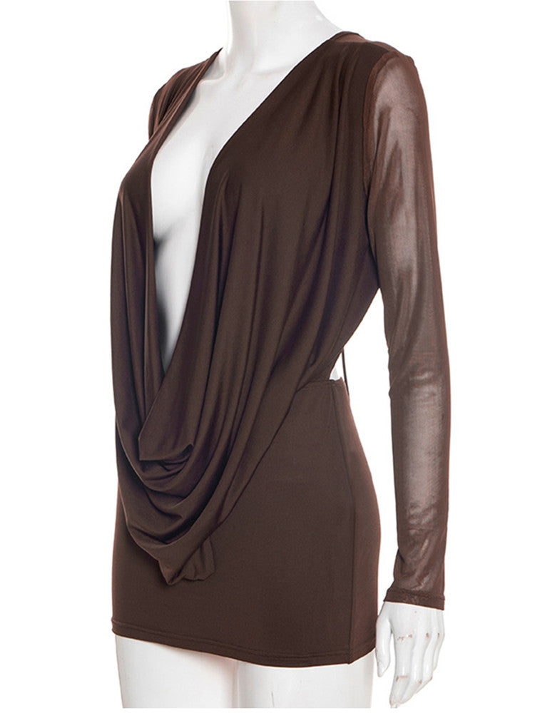 Joskaa Mesh Backless Long Sleeve Bodycon Mini Dress - mini dress image 3