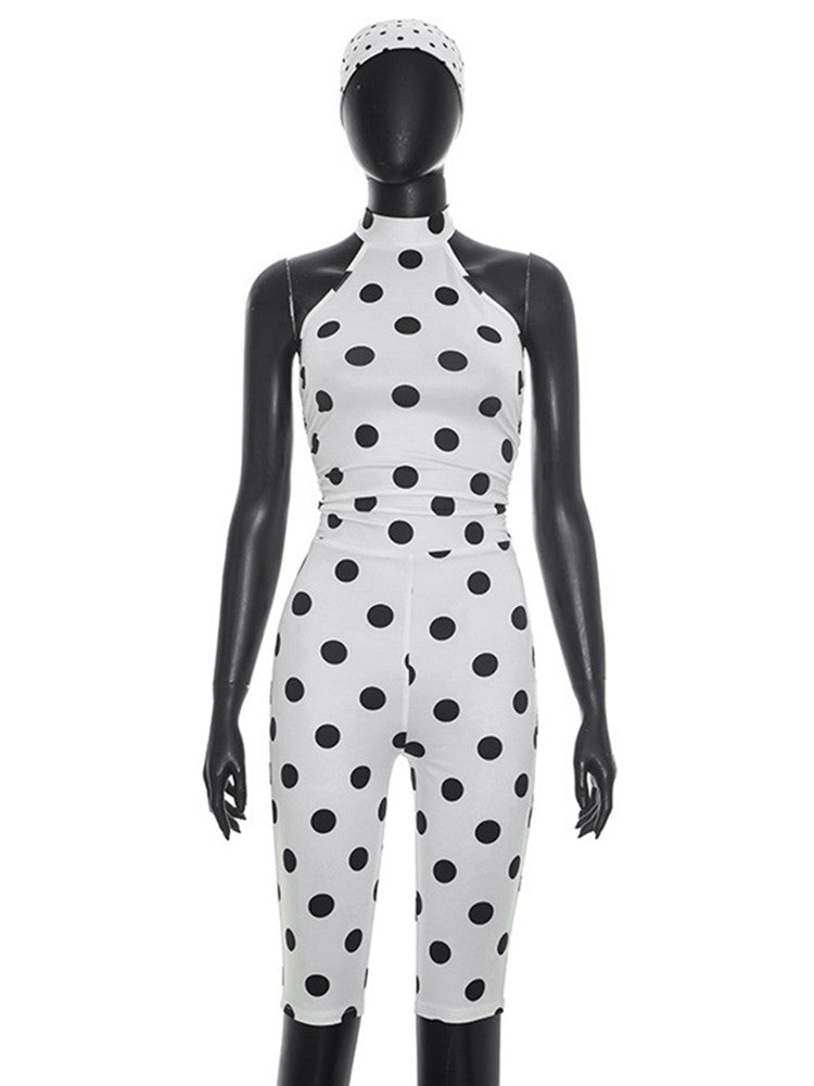 Joskaa Polka Dot Lace Ruched Backless Romper - romper image 2