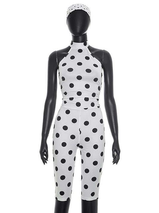 Joskaa Polka Dot Lace Ruched Backless Romper - romper image 2