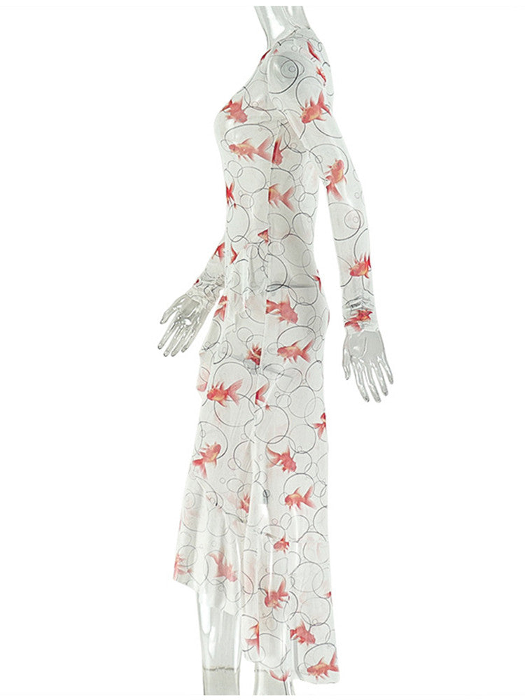 Joskaa Mesh Long Sleeve Dress Goldfish Print Beach - dress image 3