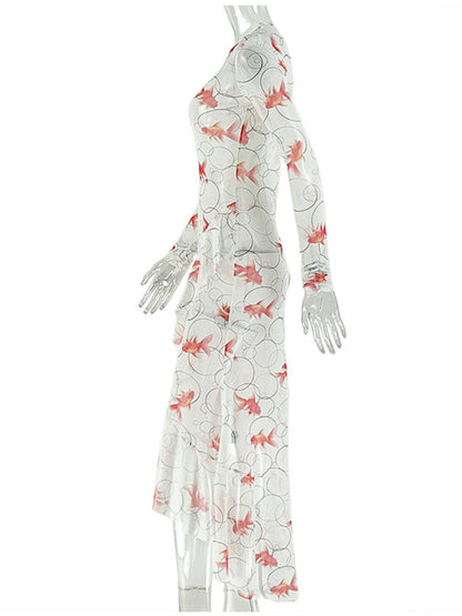 Joskaa Mesh Long Sleeve Dress Goldfish Print Beach - dress image 3