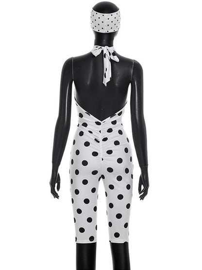Joskaa Polka Dot Lace Ruched Backless Romper - romper image 4