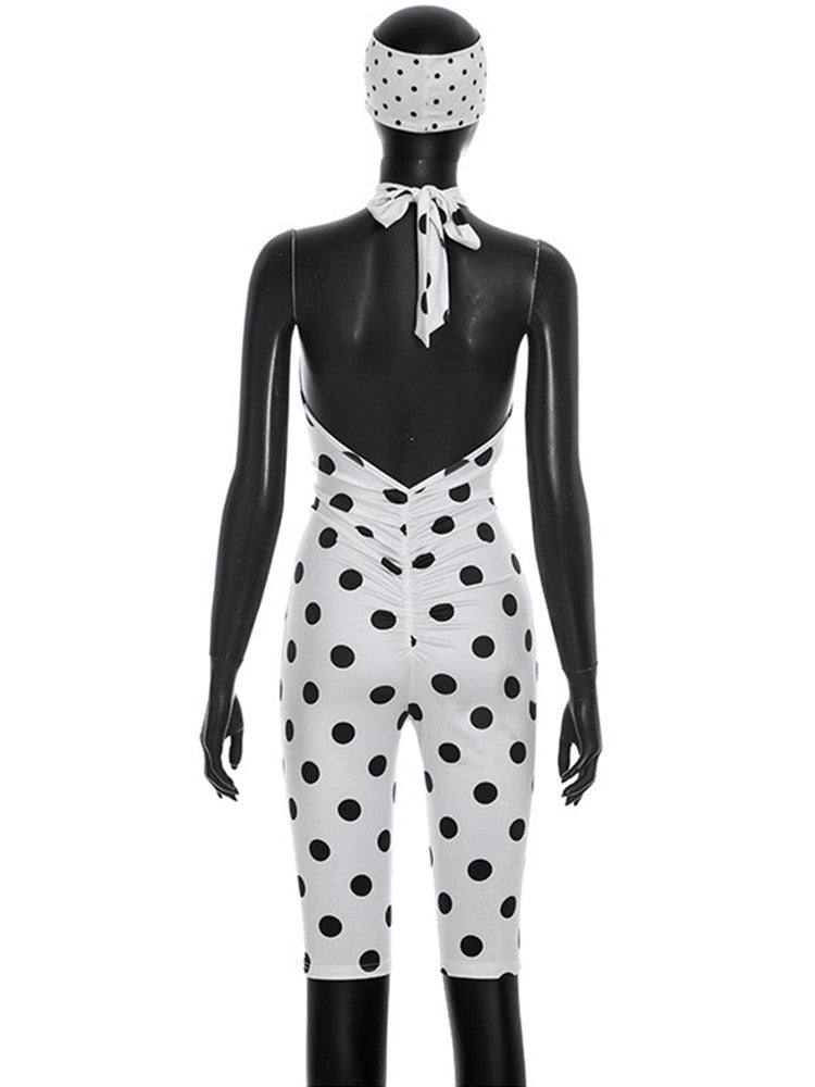Joskaa Polka Dot Lace Ruched Backless Romper - romper image 4