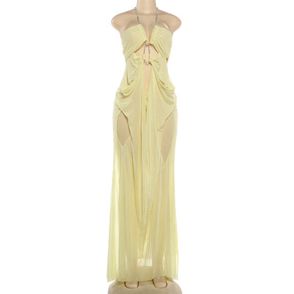 Joskaa Mesh Ruched Backless Halter Dress - dress image 9