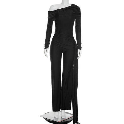 Joskaa Ruched Long Sleeve Bodycon Wide Leg Romper - romper image 7