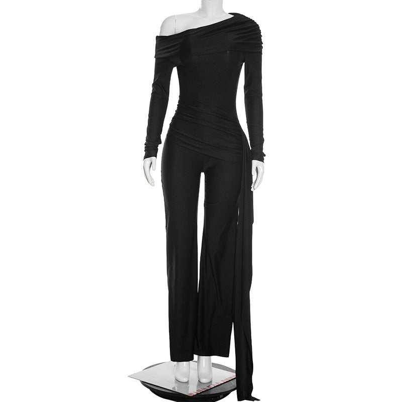 Joskaa Ruched Long Sleeve Bodycon Wide Leg Romper - romper image 7