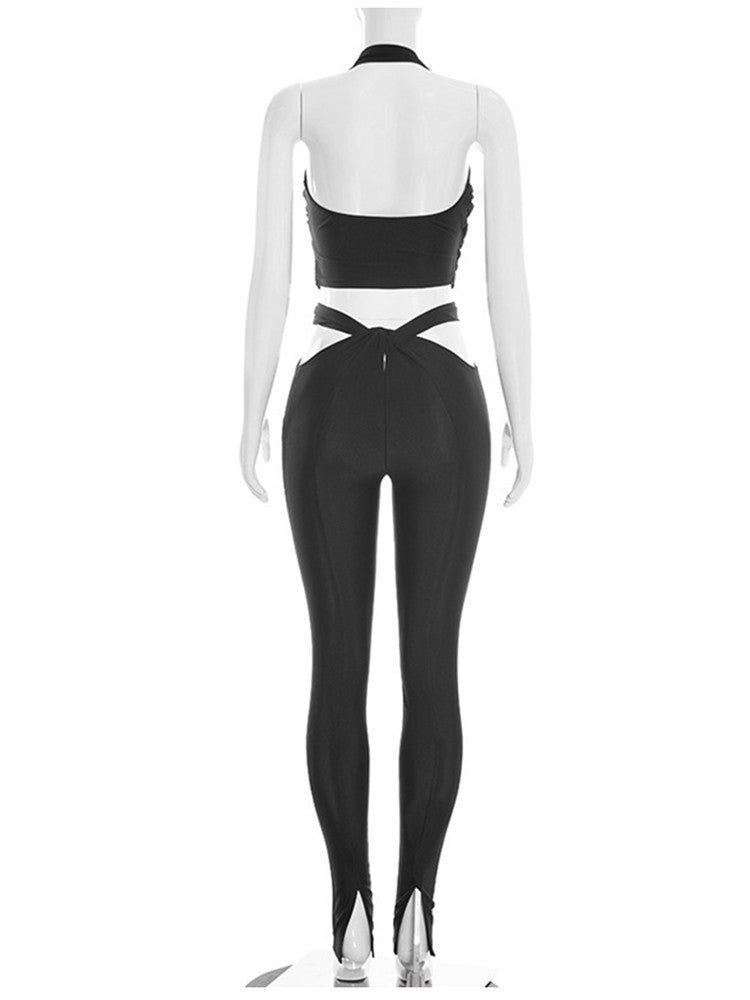 Joskaa Backless Halter Crop Two Piece Set - two piece set image 5