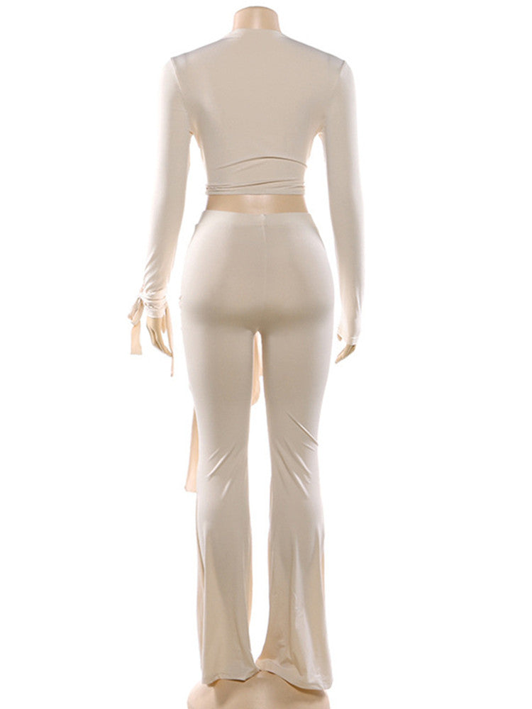 Joskaa Long Sleeve Crop Flare Two Piece Set - two piece set image 4