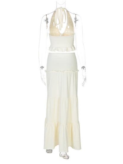 Joskaa Halter Maxi Two Piece Set Sling Neck Ruffle - two piece set image 4