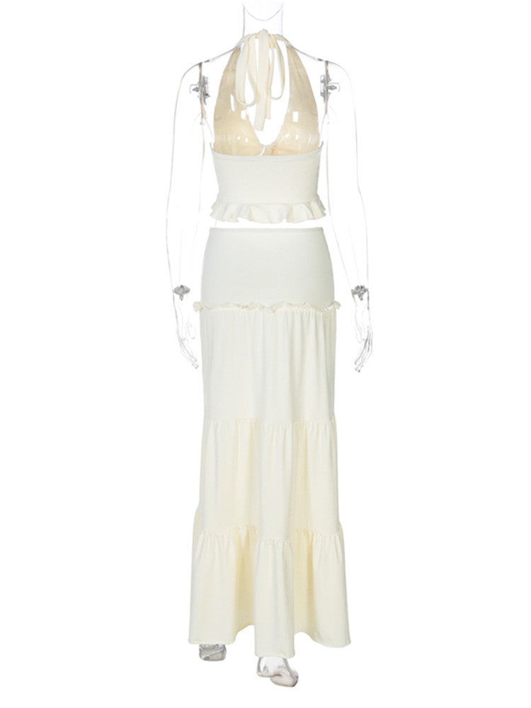 Joskaa Halter Maxi Two Piece Set Sling Neck Ruffle - two piece set image 4