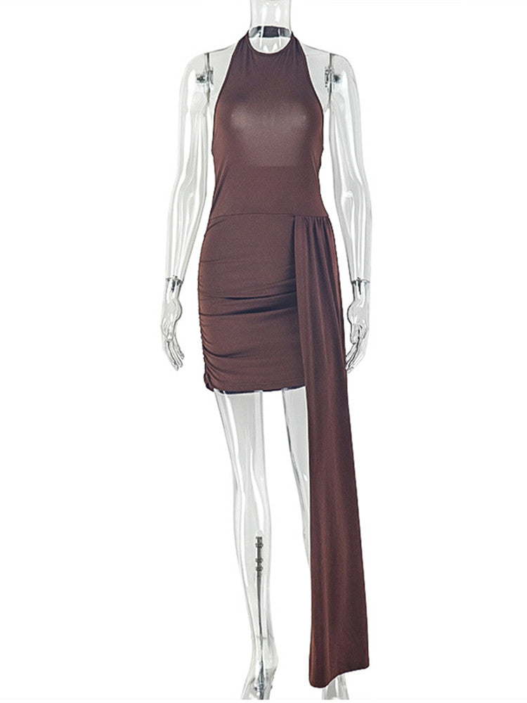 Joskaa Ruched Backless Halter Sleeveless Mini Dress - mini dress image 2