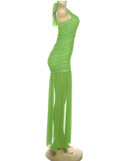 Joskaa Mesh Ruched Backless Halter Dress - dress image 3