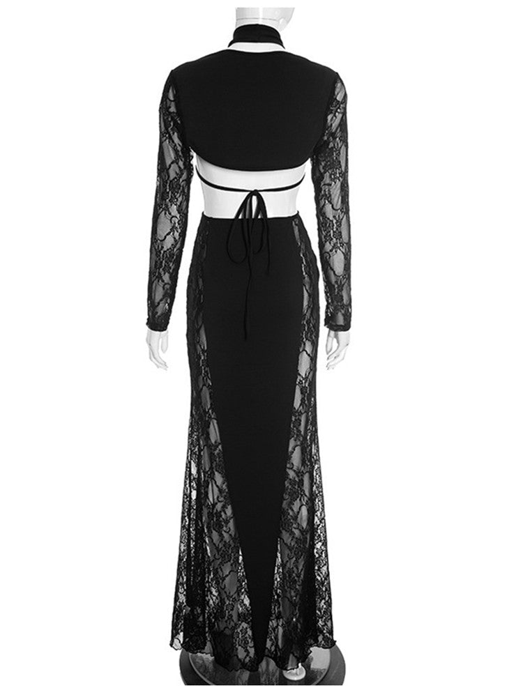 Joskaa Lace Cutout Backless Halter Two Piece Set - two piece set image 4