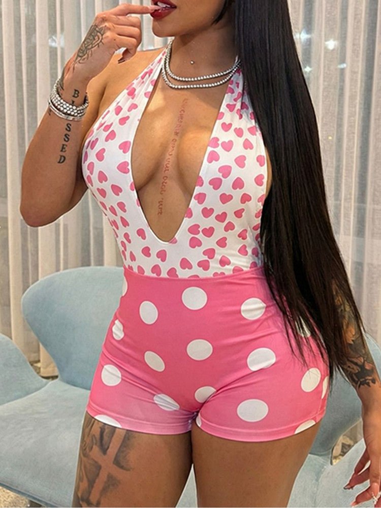 Joskaa Polka Dot Backless Halter Sleeveless Romper - romper image 1