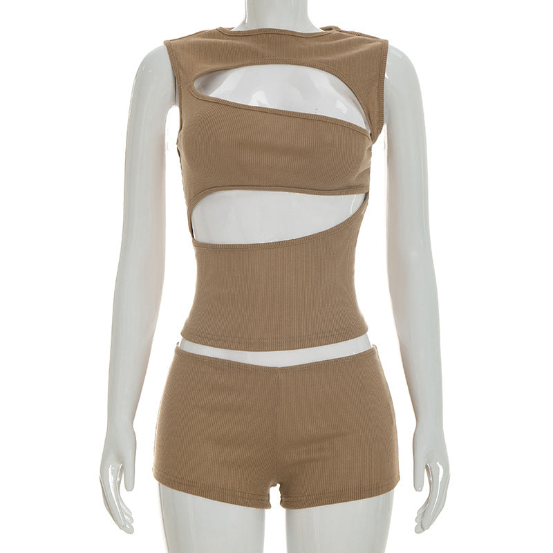 Joskaa Ribbed Knit Two Piece Set Hollow Out Tank - two piece set image 6