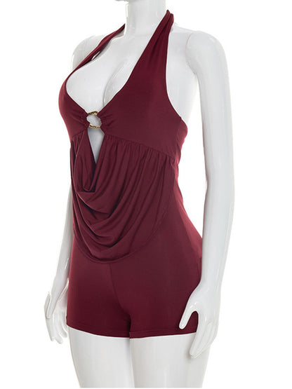 Joskaa Ruched Backless Halter Sleeveless Romper - romper image 3