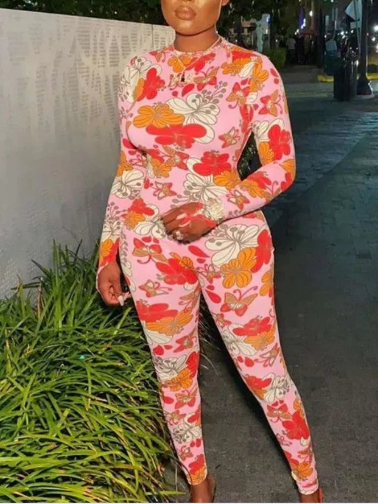 Joskaa Long Sleeve Bodycon Romper Print One Piece - romper image 1