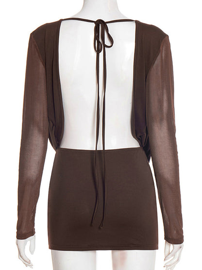 Joskaa Mesh Backless Long Sleeve Bodycon Mini Dress - mini dress image 4