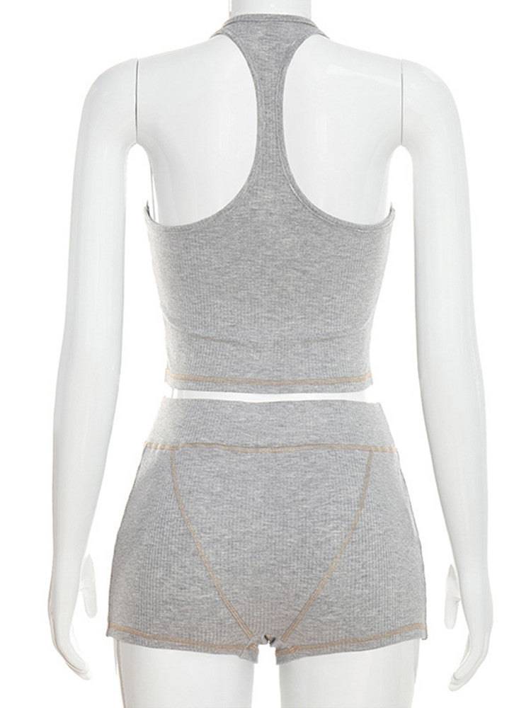 Joskaa Ribbed Knit Backless Crop Two Piece Set - two piece set image 4