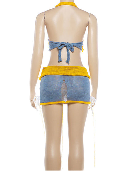 Joskaa Ribbed Knit Backless Halter Mini Two Piece Set - two piece set image 4