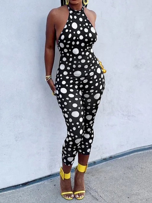 Joskaa Polka Dot Ruched Backless Halter Romper - romper image 2