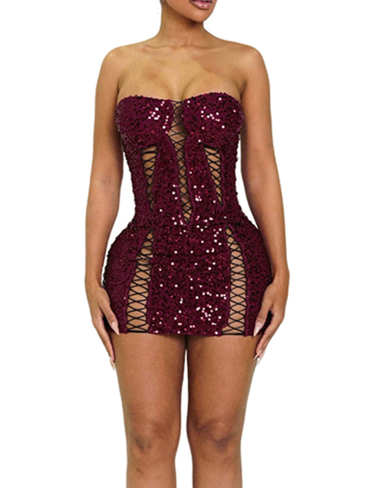 Joskaa Sequin Backless Strapless Zip Up Bodycon Dress - bodycon dress image 1