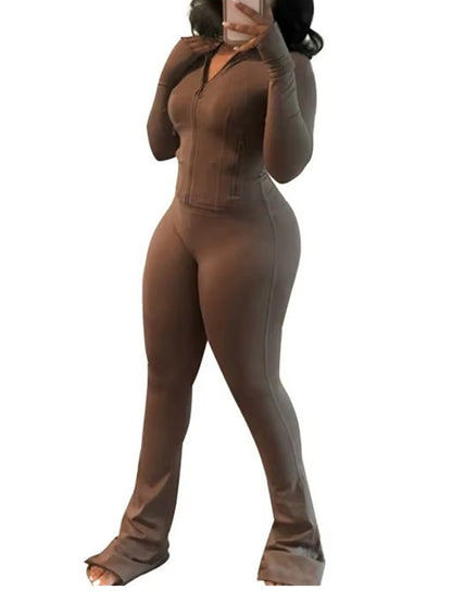 Joskaa Zip Up Long Sleeve Flare Two Piece Set - two piece set image 16