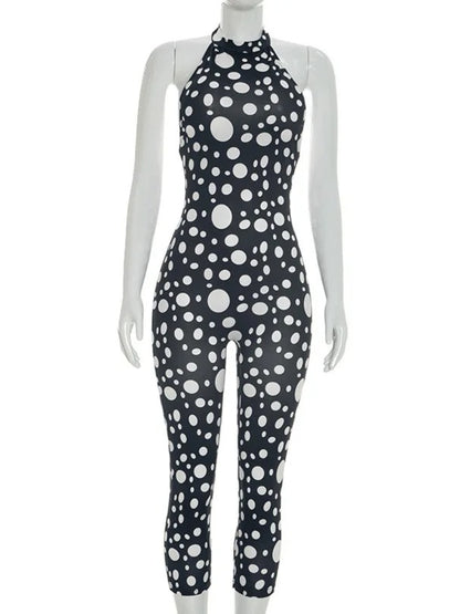 Joskaa Polka Dot Ruched Backless Halter Romper - romper image 3