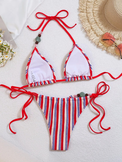 Joskaa Stripe Ribbed Knit Backless Swimwear - swimwear image 4
