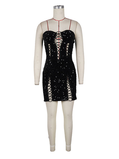 Joskaa Sequin Backless Strapless Zip Up Bodycon Dress - bodycon dress image 2