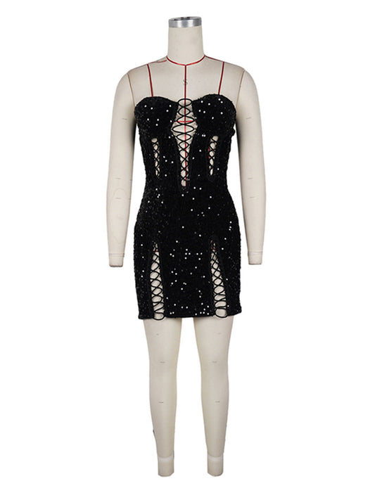 Joskaa Sequin Backless Strapless Zip Up Bodycon Dress - bodycon dress image 2