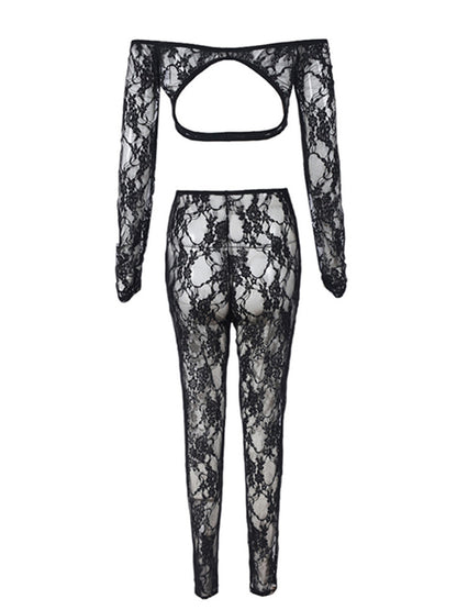 Joskaa Lace Long Sleeve Crop Two Piece Set - two piece set image 4