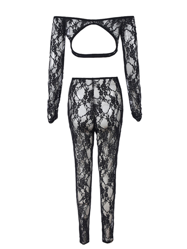 Joskaa Lace Long Sleeve Crop Two Piece Set - two piece set image 4