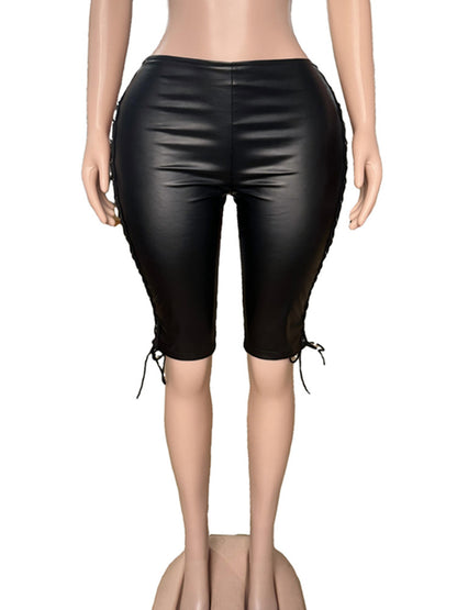 Joskaa Faux Leather Bodycon Pants Side Hollow Bandage - pants image 2