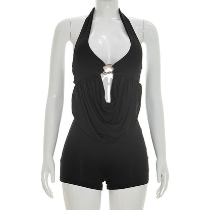 Joskaa Ruched Backless Halter Sleeveless Romper - romper image 6