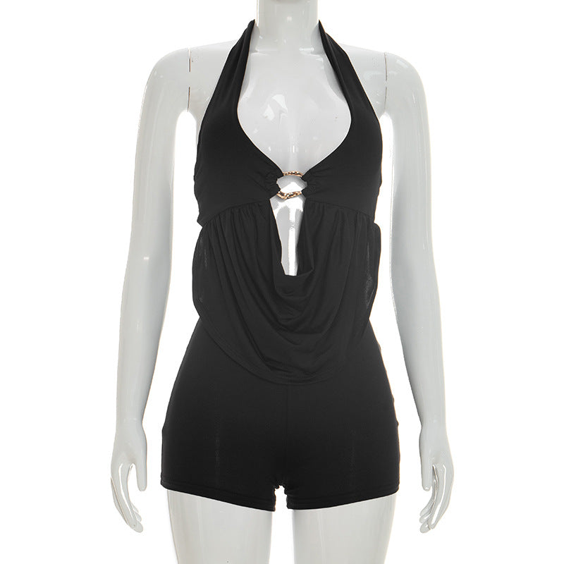 Joskaa Ruched Backless Halter Sleeveless Romper - romper image 6