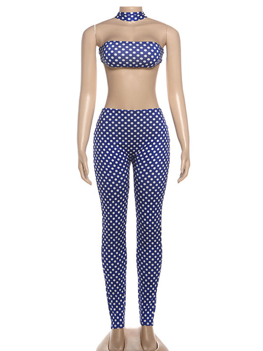 Joskaa Polka Dot Backless Halter Two Piece Set - two piece set image 2
