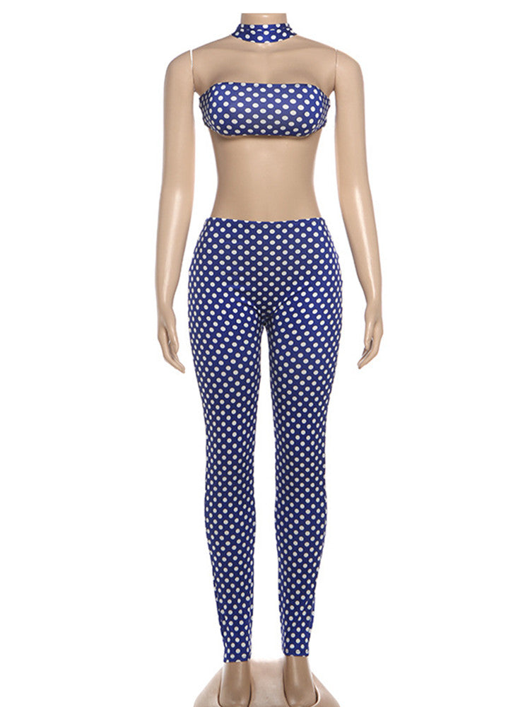 Joskaa Polka Dot Backless Halter Two Piece Set - two piece set image 2