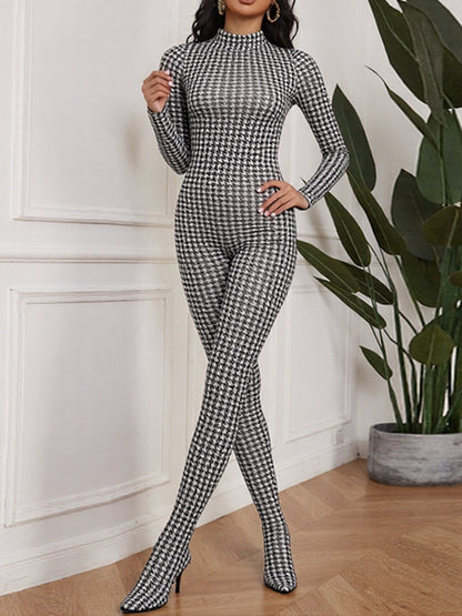 Joskaa Long Sleeve Bodycon Romper Foot Hipster Printed - romper image 1