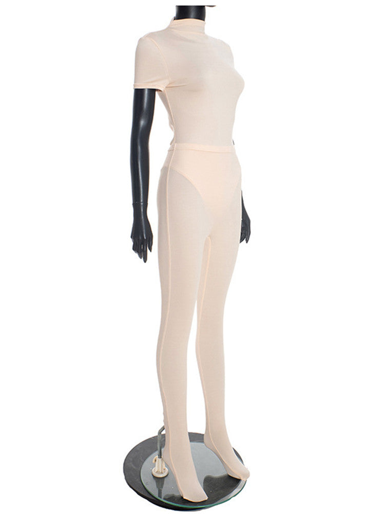 Joskaa Short Sleeve Two Piece Set Sporty Hipster Solid - two piece set image 3