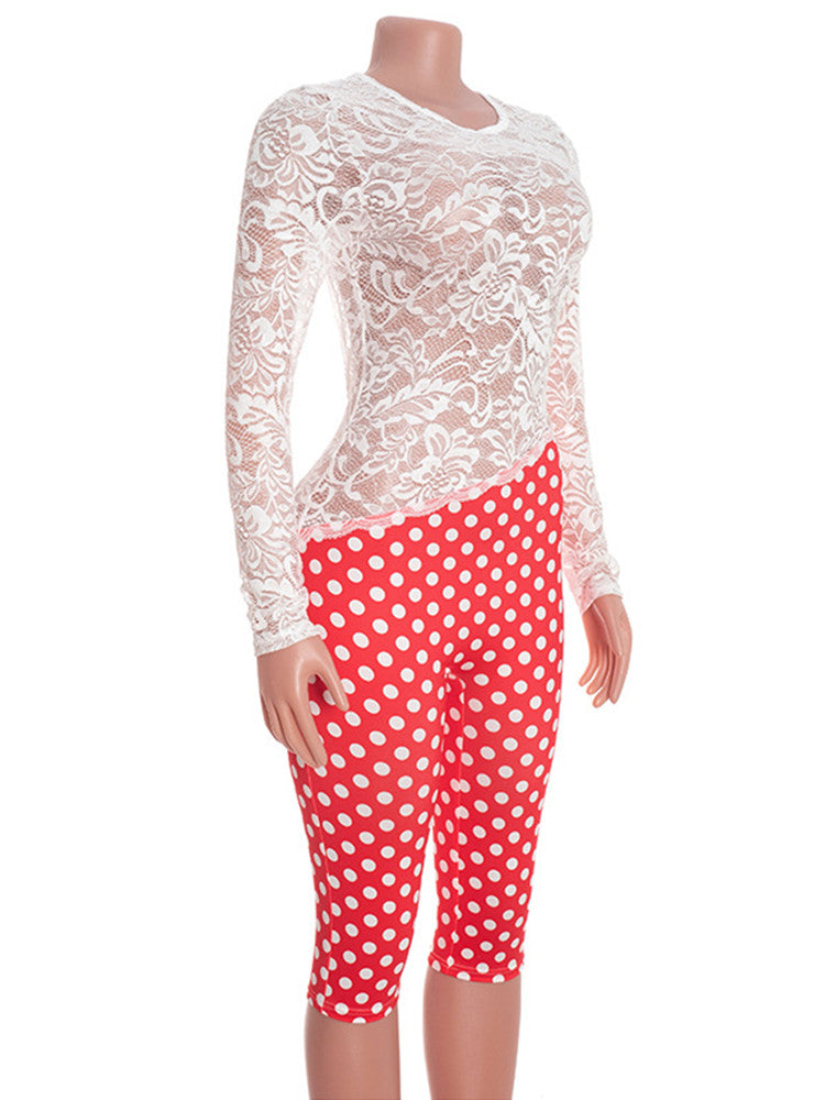 Joskaa Polka Dot Lace Backless Long Sleeve Romper - romper image 4