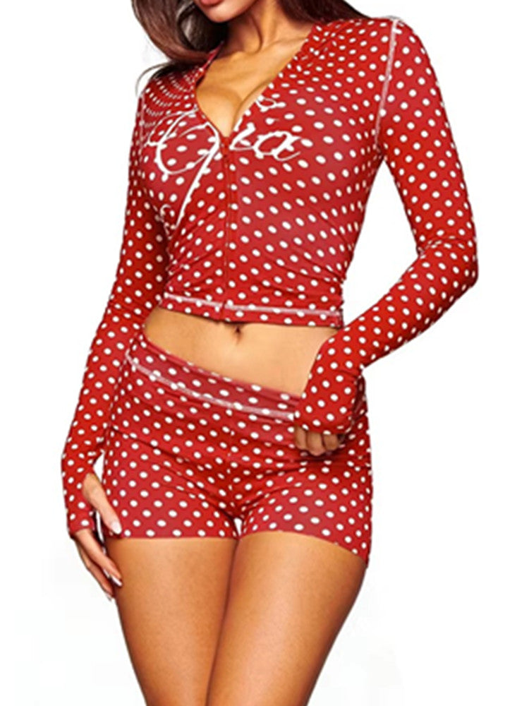 Joskaa Polka Dot Long Sleeve Crop Bodycon Two Piece Set - two piece set image 22