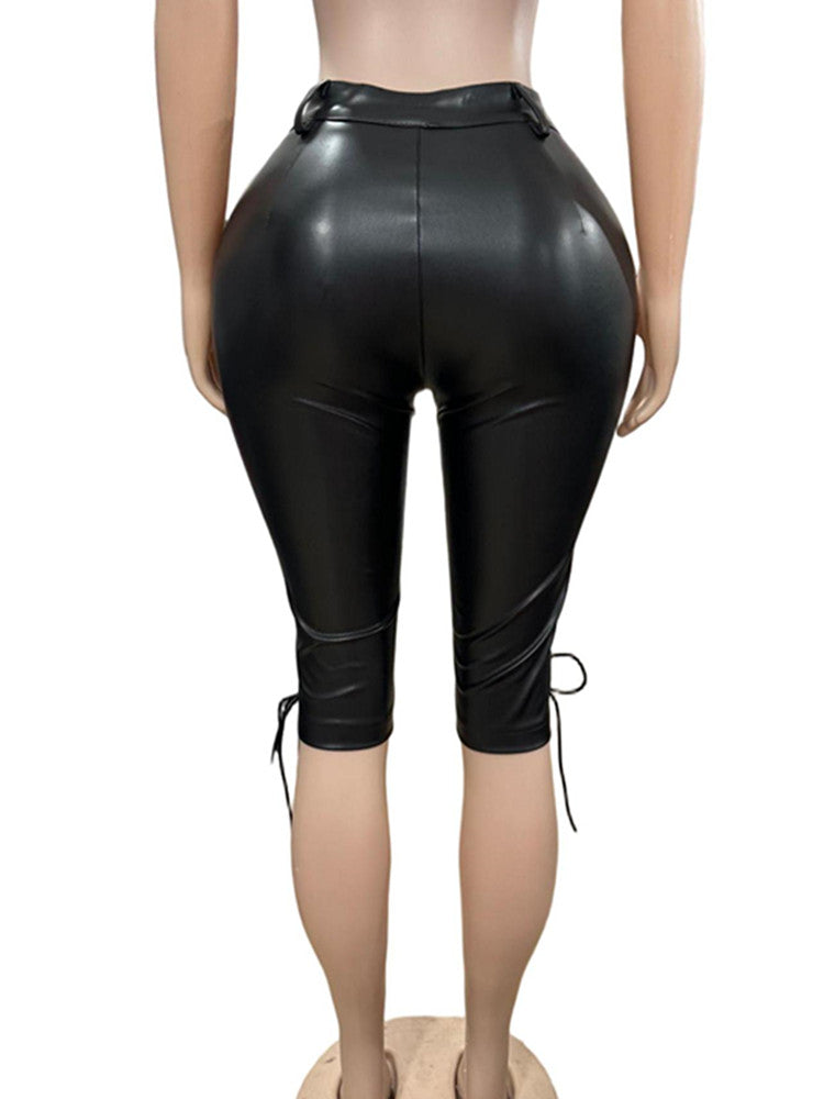 Joskaa Lace Faux Leather Bodycon Shorts - shorts image 3