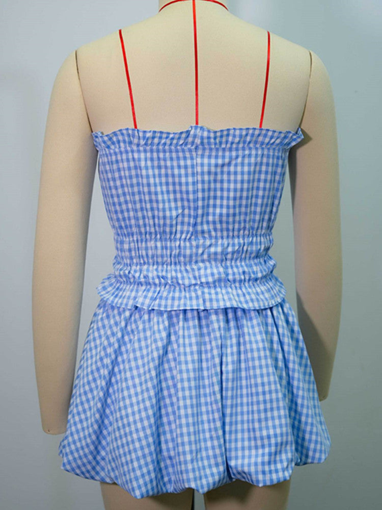 Joskaa Plaid Strapless Crop Mini Two Piece Set - two piece set image 4