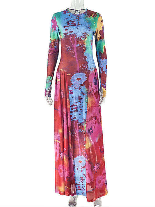 Joskaa Mesh Ruched Long Sleeve Bodycon Maxi Dress - maxi dress image 2
