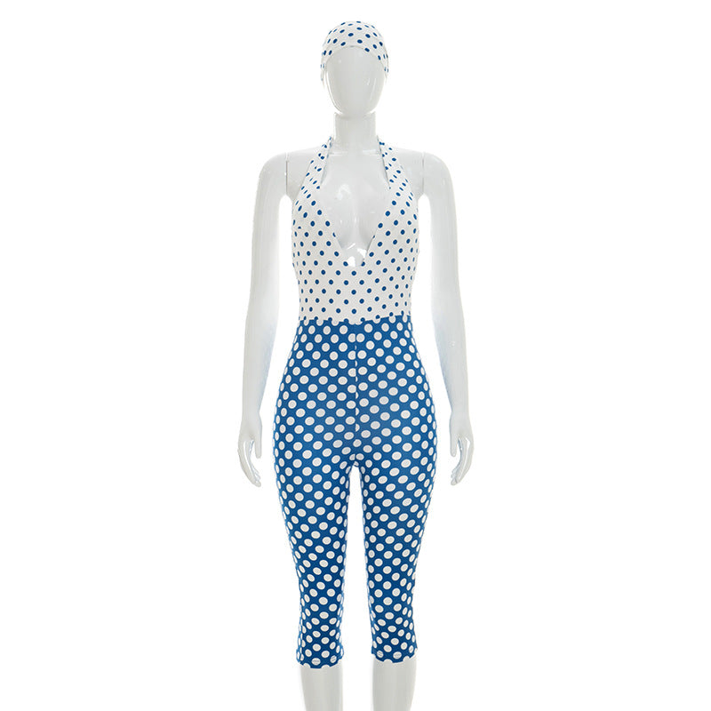 Joskaa Polka Dot Backless Halter Bodycon Romper - romper image 6