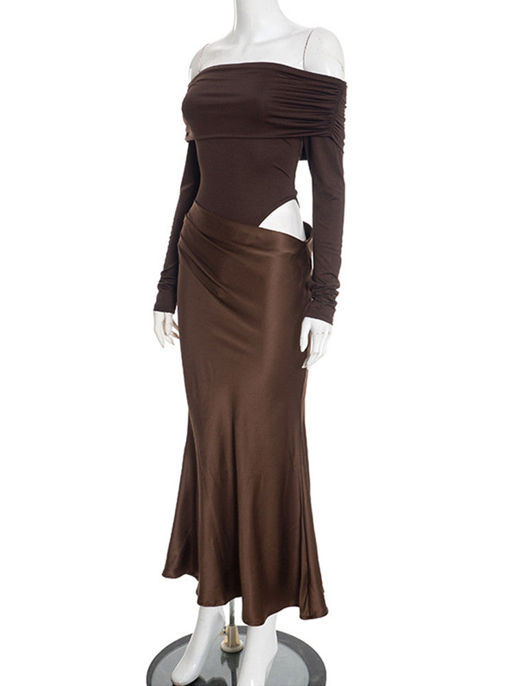 Joskaa Satin Long Sleeve Bodycon Maxi Dress - maxi dress image 3