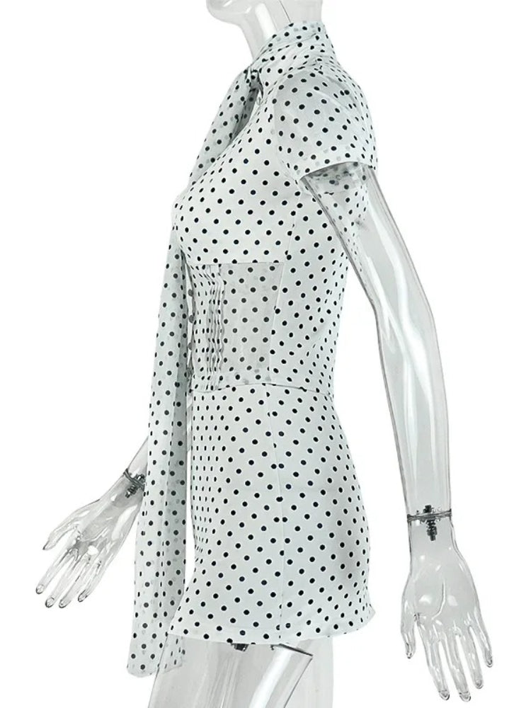 Joskaa Polka Dot Short Sleeve Crop Mini Two Piece Set - two piece set image 3